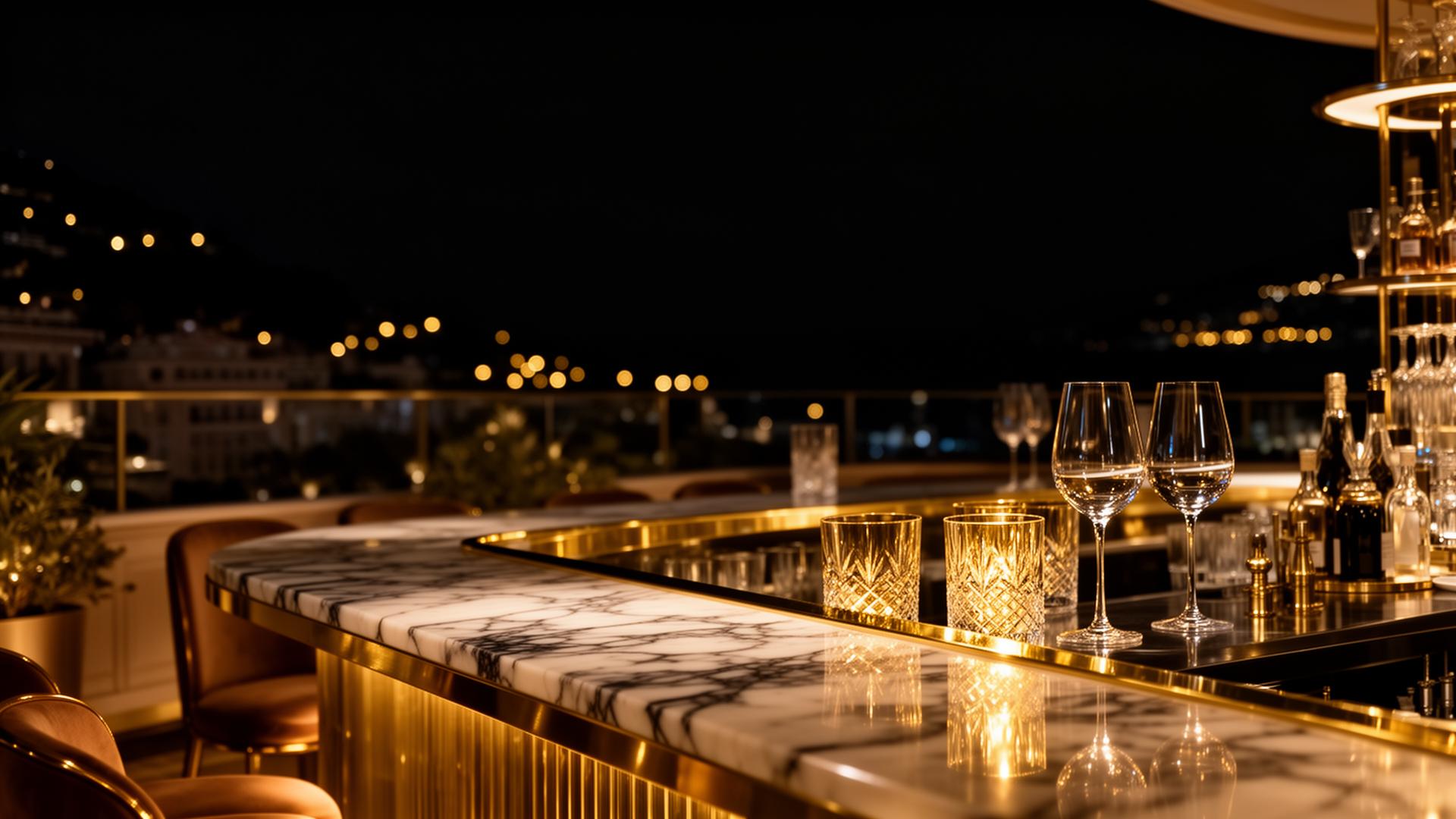 Luxury Monaco rooftop bar at twilight